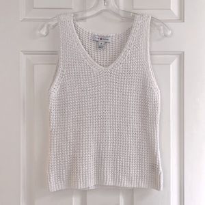 Vintage Real Clothes Sleeveless V-Neck White Cotton Knit Tank Top